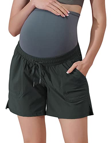 Maacie Maternity 5" Hiking Shorts with Pockets - color: Dark Grey, size: Large
