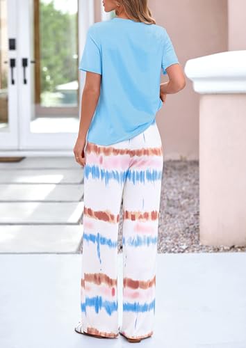 PRETTYGARDEN Pajamas for Women 2 Piece Lounge Set - color: Light Blue, size: Medium