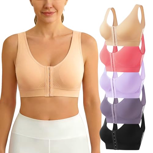 5-Pack Front Closure Bras Set Breathable Mastectomy Post Surgery Wireless Mesh Bra for Women - size: Small
