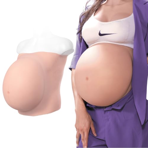 YRZGSAWJ Fake Pregnant Belly 6-10 Month Artificial Realistic Pregnancy Belly Prop Baby Bump Lightweight，Wide Waistband for Pretending Pregnancy (Tan, Small (5-6 month)) - color: Tan, size: Small (5-6 month)