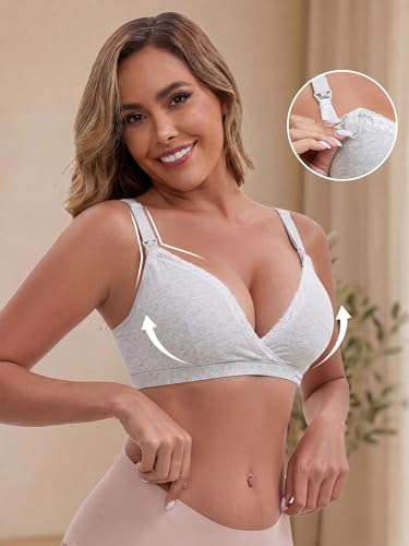 Allegra K Women Nursing Lace Trim Crossover Wireless Breastfeeding Bra - color: Gray, size: Medium