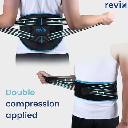 REVIX Lower Back Ice Pack Wrap with Dual Compression Straps, Reusable Gel - color: Black