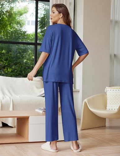 Ekouaer Lounge Sets for Women Soft Comfy Pajama Set 2 Piece Outfits - color: Navy, size: Small