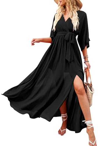 ANRABESS Womens Boho Floral Wedding Guest Maxi Dress - color: Black, size: Small