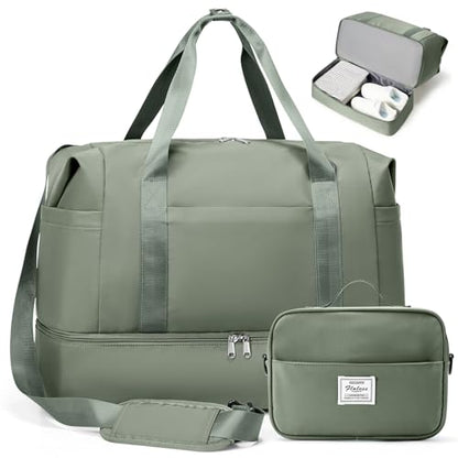 Travel Duffel Bag,Overnight Weekender Bags for Women with Shoe Compartment - color: Green