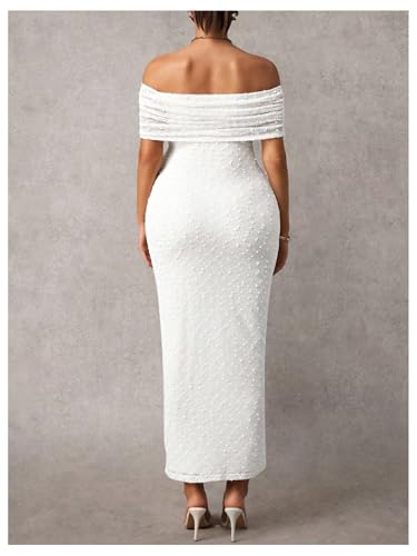 SweatyRocks Women's Maternity Off The Shoulder Dress Bodycon Maxi Dresses - color: White, size: Medium