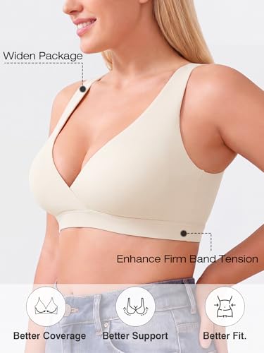 Nursing Bra for Breastfeeding Wireless V Neck Sleep Bra - color: White, size: Large