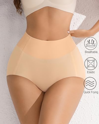 Eiggam Womens Tummy Control Underwear High Waisted Panty Full Coverage Ice Silk Briefs No show Shapewear Underwear Pack - color: Black A-4 Pack, size: Large