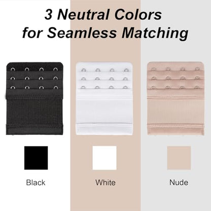 4 Hook Bra Extenders for women, Adjustable 4 hook Plus Size Bra Extender (3/4" Spacing) - color: Black