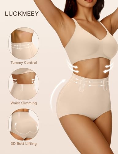 LUCKMEEY Tummy Control Shapewear Underwear, Seamless Comfy Shaping Briefs - color: Briefs Nude, size: Medium