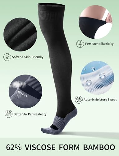 Women's Over-the-Knee Compression Socks 15-20 mmHg - Bamboo Viscose Thigh High Support Socks, 2 Pairs - size: Small-Medium