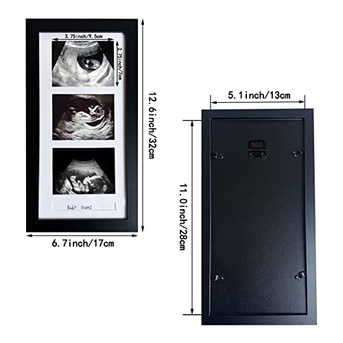 Pine Wood Triple Ultrasound Frame, 3 Sonogram Photos, Black - color: Black