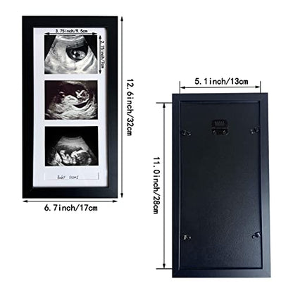 Pine Wood Triple Ultrasound Frame, 3 Sonogram Photos, Black - color: Black
