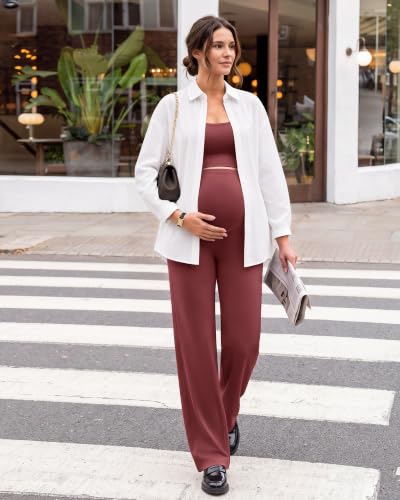 G4Free EverGoing Maternity Pants Over the Belly Pregnancy Work Trousers - color: Dark Burgundy, size: X-Large