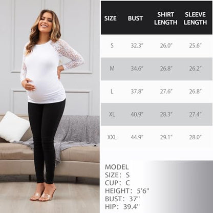 Women's Maternity Shirts Lace Long Sleeve Pregnancy Tops Tee Tunic Blouse Side Ruched Mama Clothes
