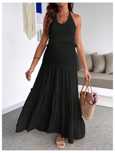 OYOANGLE Women's Maternity 2 Piece Skirt Set Outfits - color: Black, size: Small