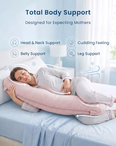 YZ HOME Cooling J Shaped Pregnancy Pillow, Removable Cover - color: J Shaped-pink