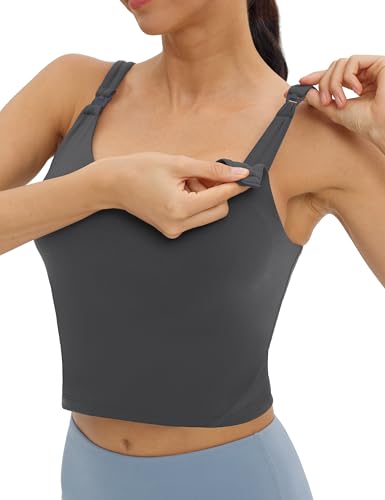Foucome Nursing Tank Tops Longline Breastfeeding Workout Tops - color: Grey, size: Large