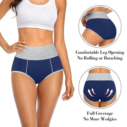 ASIMOON Women's High Waisted Cotton Underwear Tummy Control Panties Soft Full Coverage Ladies Briefs - color: Multicolor B,6pack, size: XX-Large
