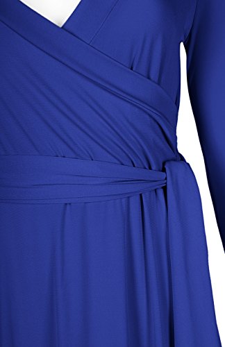 Women's 3/4 Sleeve Deep V-Neck Maxi Faux Wrap Solid Plus Size Dress - color: Royal Blue-v-neck, size: Medium