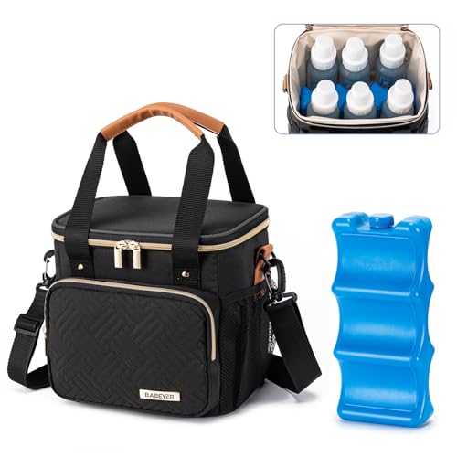 Breastmilk Cooler Bag with Ice Pack Fits 6 Baby Bottles up to 9 Ounce, Breast Milk Pump Cooler Bag for Nursing Mom Daycare, Work, Travel-Black - color: Black