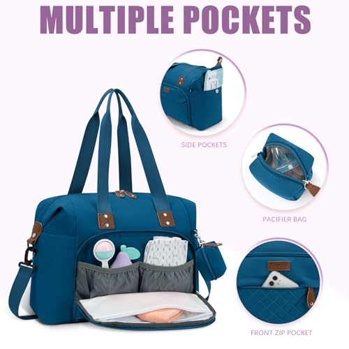 Tuwubi Diaper Bag Tote,Baby Diaper Bag with Pacifier Case - color: Teal, size: Medium