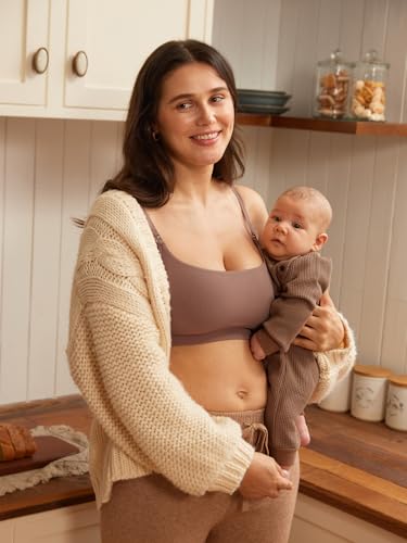 MOMANDA Ribbed Nursing Bras for Breastfeeding - color: Brown Purple, size: Medium