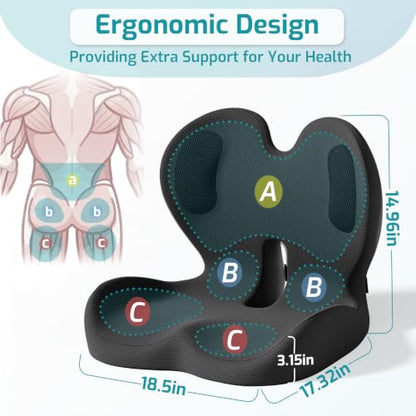 Ergonomic Seat Cushion & Lumbar Support Pillow for Office,Car - color: Charcoal