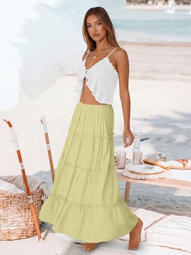 Trendy Queen Maxi Skirts for Women Boho Skirt with Pockets Summer Outfits - color: Yellow, size: Small