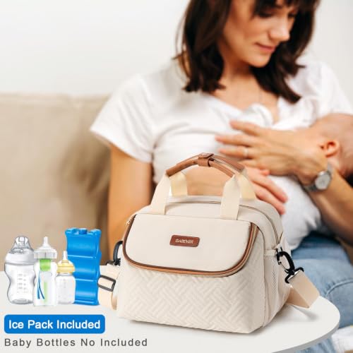 Breastmilk Cooler Breast Pump Bag with Ice Pack Fits 6 Bottles Up to 9 Oz - color: Cream