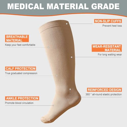 Plus Size Compression Socks: Wide Calf for Women Men 20-30 mmHg - color: Beige, size: 3X-Large