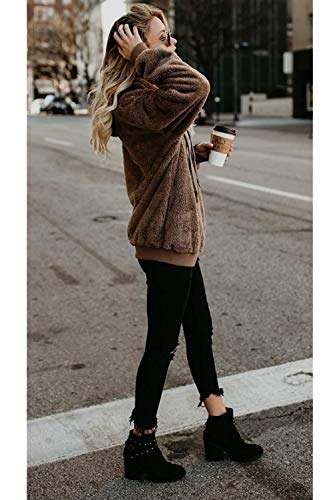 ReachMe Womens Oversized Sherpa Hoodie Pullover Fleece Sweatshirt - color: 0 Brown, size: Medium