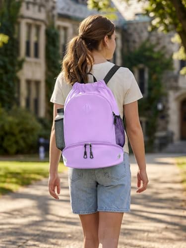 RHDZO Drawstring Backpack with Shoe Compartment and Wet Pocket,Large Purple - color: Large Purple, size: Large