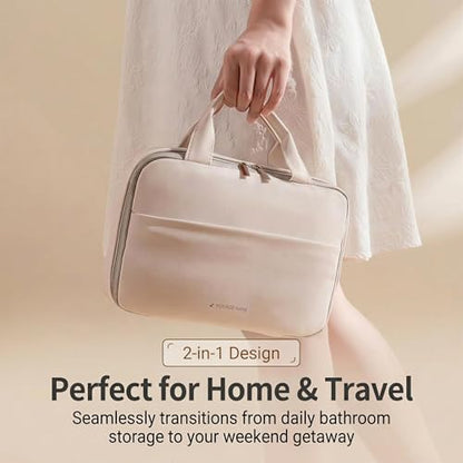 Hanging Toiletry Bag Women, 3-Tier PU Leather Waterproof Travel Case