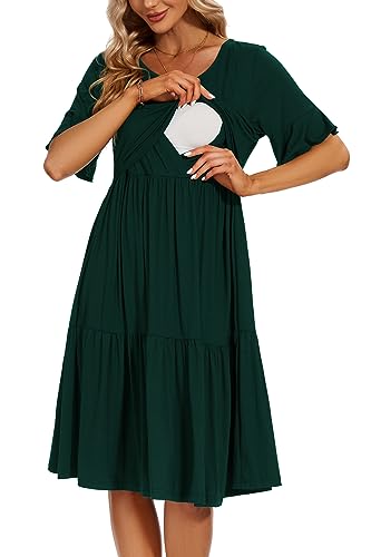 Smallshow Women's Ruffle Maternity Nursing Dress - color: Deep Green, size: Large