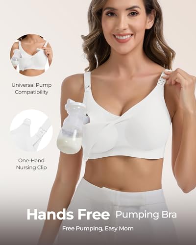 Vinfact Pumping Bra Hands Free Comfort Wireless Seamless Breast Pump Bra - color: White, size: Medium