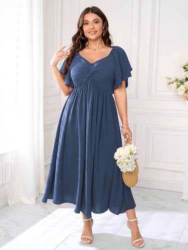 SCOMCHIC Women's Plus Size Cocktail Dress - color: Dusty Blue, size: XX-Large Plus