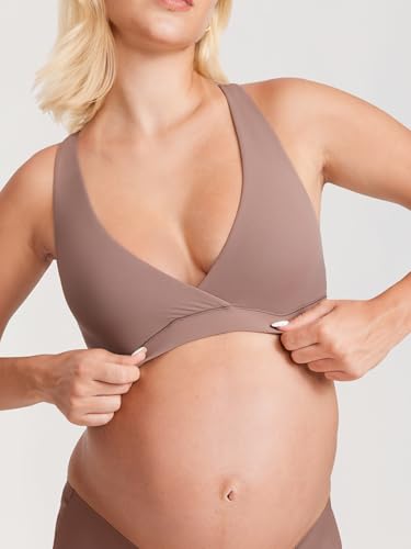 MOMANDA Crossover Nursing Bras for Breastfeeding - color: Brown Purple, size: X-Small