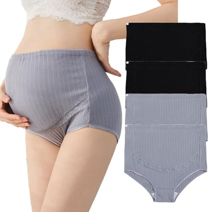 Maternity Cotton Underwear High Waist Adjustable Pregnancy Seamless Soft Hipster Panties Over Bump 4-Pack - color: 2gray+2black(4 Pack), size: Small