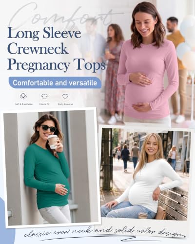 Locoowai 4 Pack Long Sleeve Maternity Underscrub Tops for Nurses - color: Black, White, Lake Green, Light Pink, size: XX-Large