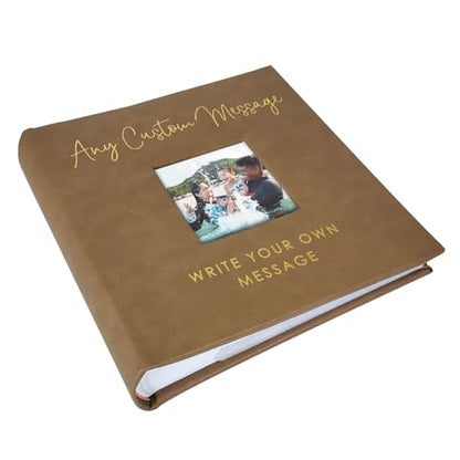 Personalized Photo Album, Custom Engraved Picture Album, Holds 200 4" x 6" Photos, Leatherette and Laser Engraved Scrapbook, Any Custom Message, Brown - color: Any Custom Message, size: Brown - Medium