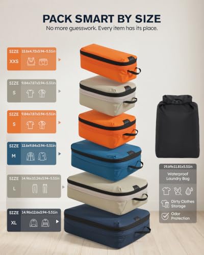 Compression Packing Cubes Ultralight 7PCS Luggage Travel Organizer Bags Set - size: For 24" Luggage