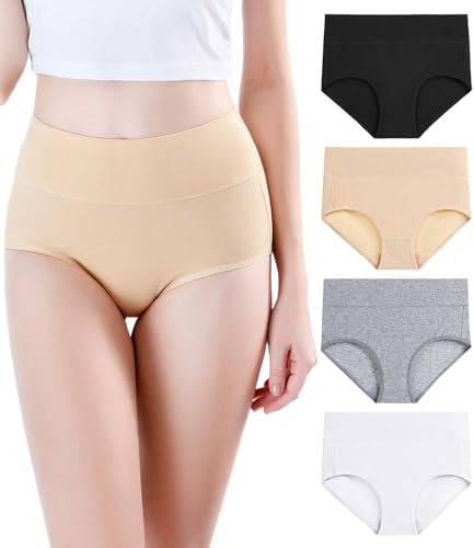 wirarpa Women's Modal Underwear Soft High Waist Briefs Ladies Panties 4 Pack - color: Black/Beige/Grey/White, size: Medium