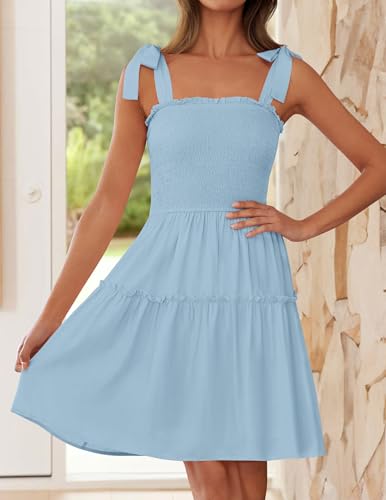 ZESICA Womens Summer Spaghetti Strap Sleeveless Mini Dress - color: Lightblue, size: Small