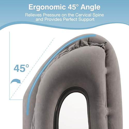 MoKo Inflatable Travel Pillow, Neck Pillow with Storage Bag, Gray - color: Gray