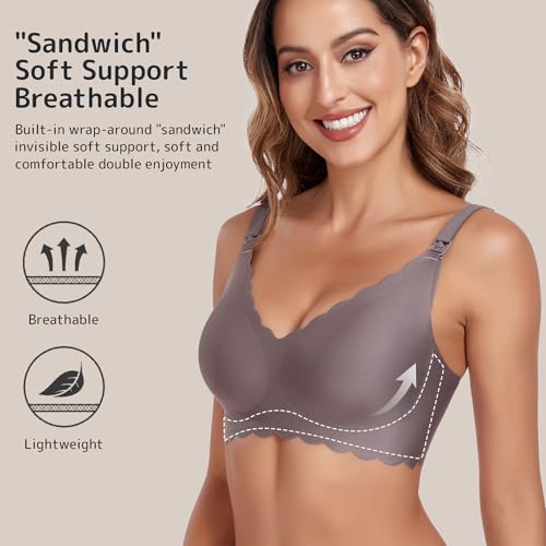 Gailife 3 Pack Nursing Bras for Breastfeeding Seamless Maternity Sleep Bra - color: Black/Grey/Purple, size: Medium