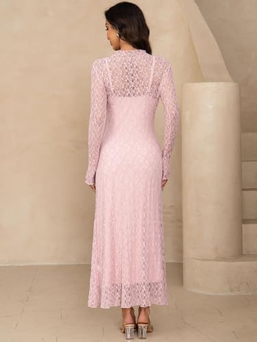 Maternity Dress Set Bodycon Lace Overlay & Inner Slip - color: Pink, size: Small