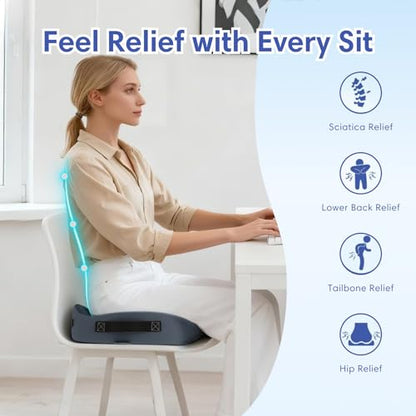 Memory Foam Seat Cushion for Tailbone Pain Relief, Sciatica, Office - color: Gray+black