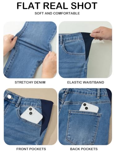 BLENCOT Womens Maternity Jeans Elastic Waist Stretch Pregnancy Denim Pants - color: Ashleigh Blue, size: X-Large