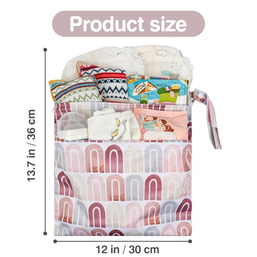 2pcs Waterproof Cloth Diaper Wet Dry Bags with Two Zippered Pockets - color: Pink Rainbows